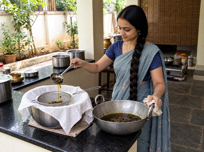 Straining by hand