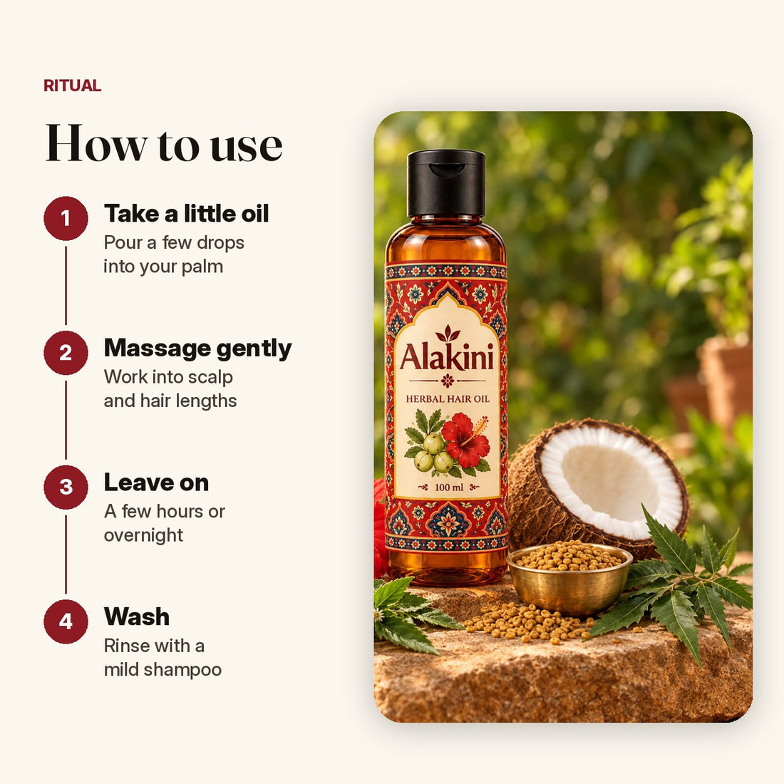Alakini Herbal Hair Oil – how to use
